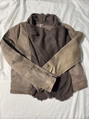 Free People Coated Denim & Knit Drape Front Moto Jacket – Size 8/M Grunge Boho